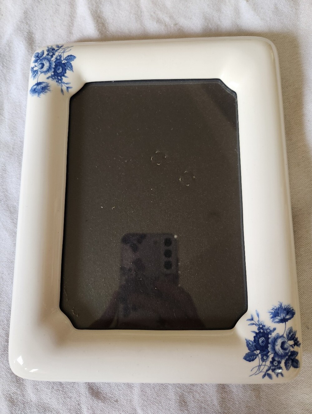 Vintage Blue White Floral Picture Frame Porcelain Look Cottage Grandmillennial